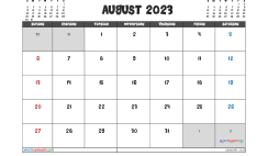 August 2023 Calendar with Holidays Printable