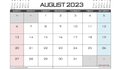 Printable August 2023 Calendar with Holidays