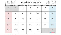 August 2023 Calendar with Holidays Printable