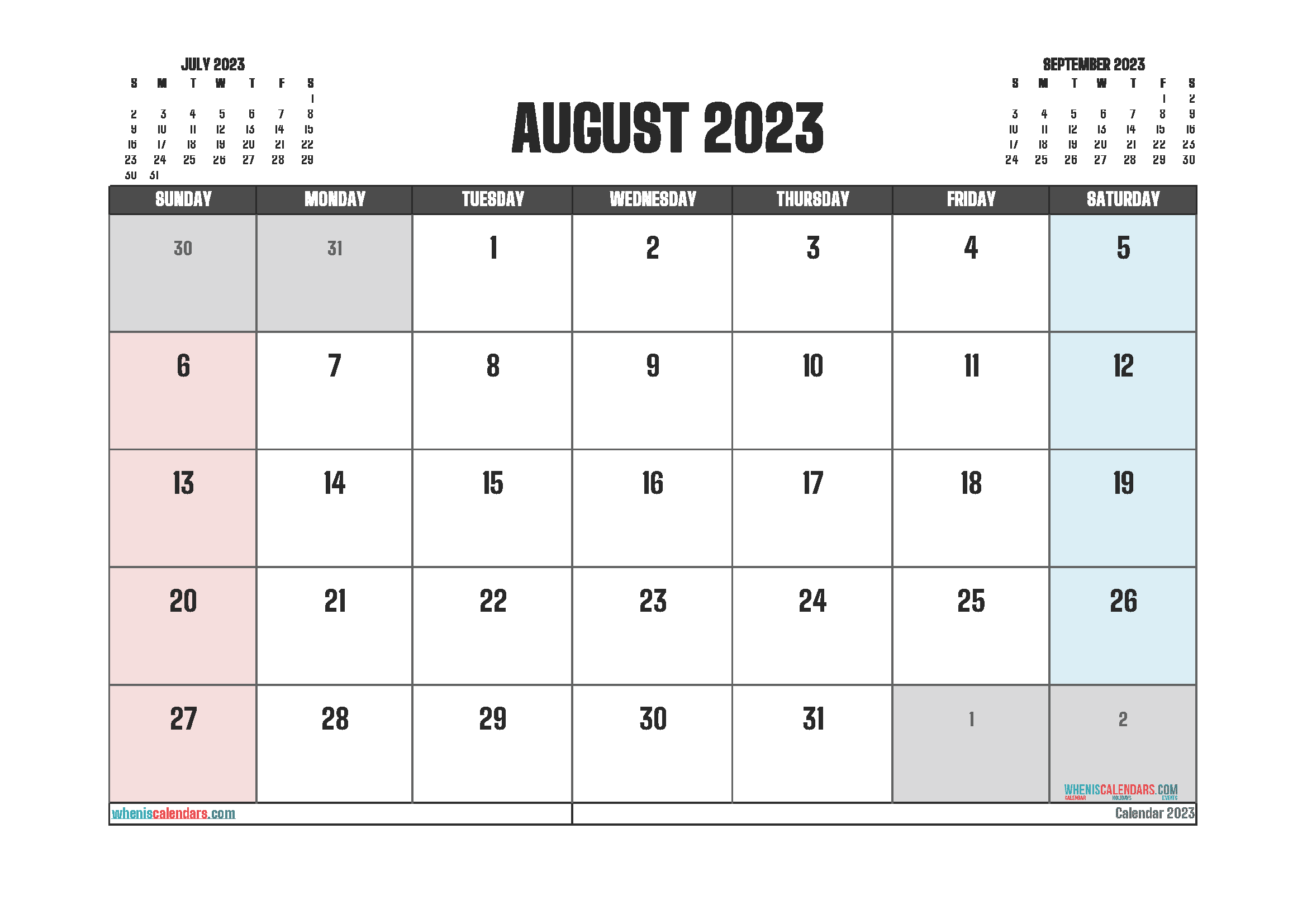 Free Calendar August 2023 Printable