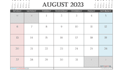 Printable August 2023 Calendar with Holidays