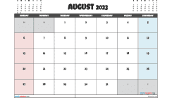 August 2023 Calendar with Holidays Printable