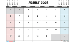 Free August 2023 Calendar with Holidays