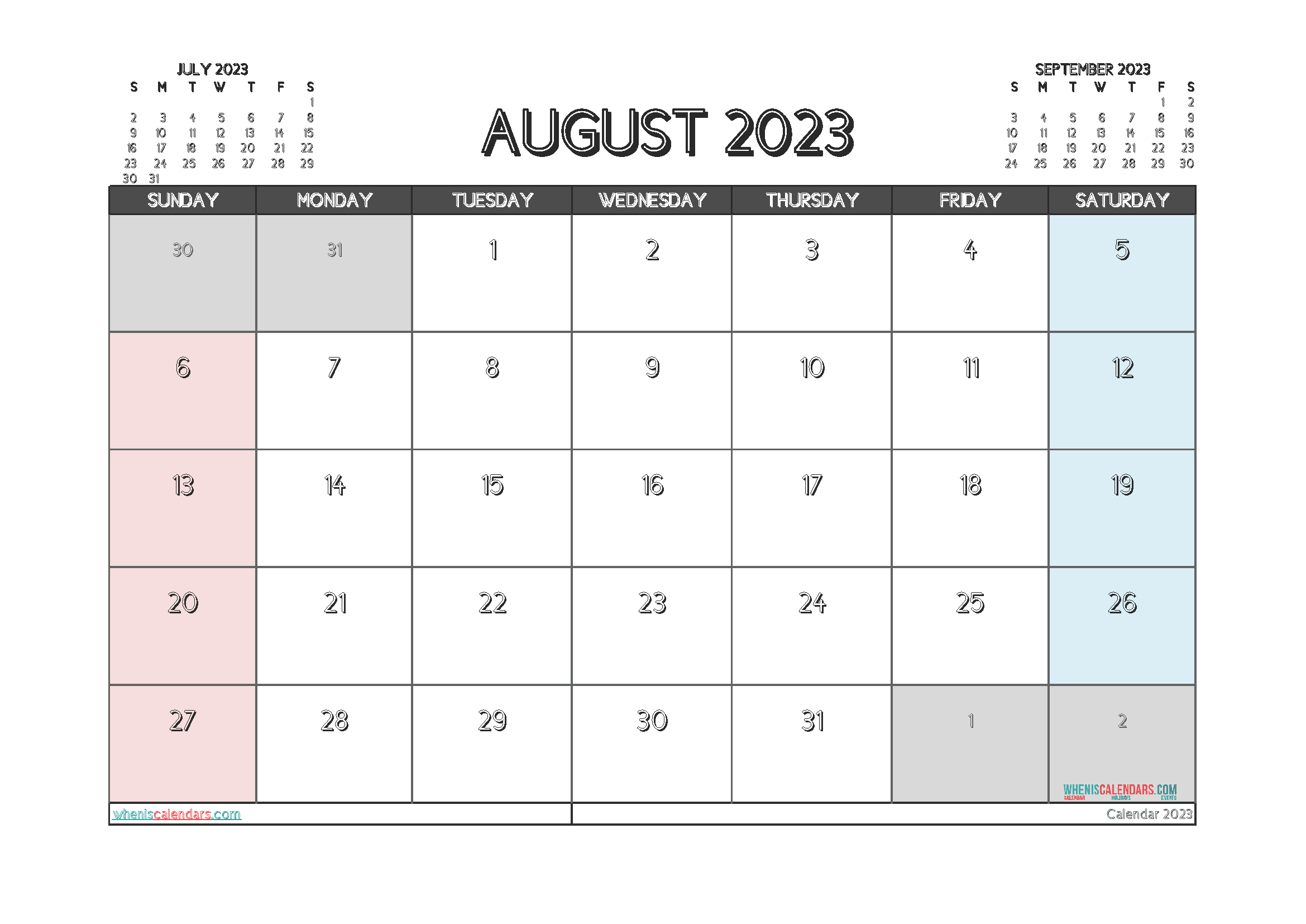 Free August 2023 Calendar Printable