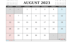 Printable August 2023 Calendar with Holidays