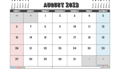 August 2023 Calendar with Holidays Printable