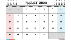 Free August 2023 Calendar with Holidays