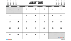 August 2023 Calendar Free Printable