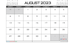 August 2023 Calendar with Holidays Free