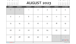 August 2023 Calendar with Holidays Printable