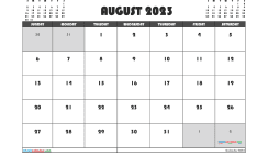 Free August 2023 Calendar Printable