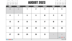 August 2023 Printable Calendar Free