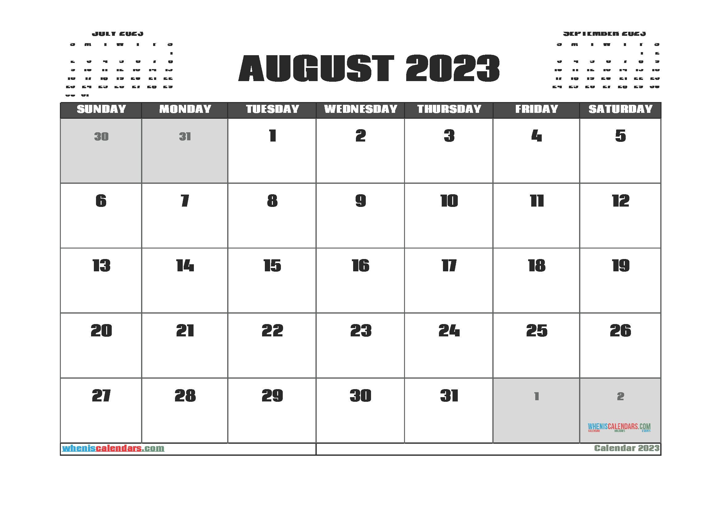 Free Calendar August 2023 Printable