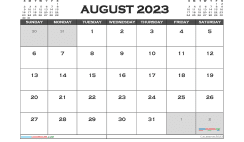 August 2023 Calendar Free Printable