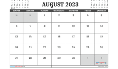 Free August Calendar 2023 Printable