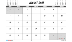 Free 2023 Calendar August Printable