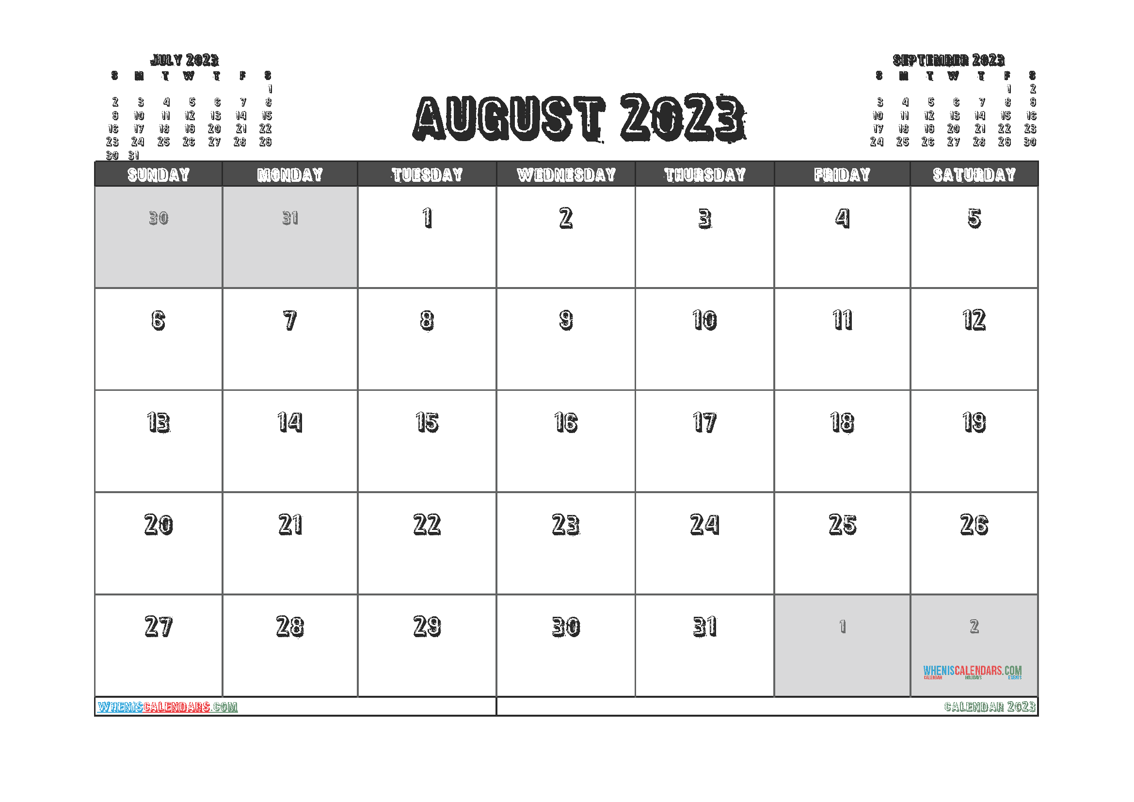 Free August 2023 Calendar with Holidays