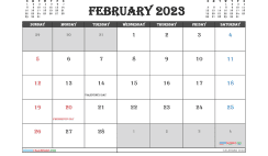 Free February 2023 Calendar with Holidays