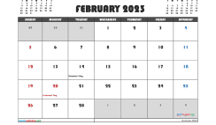 Free February 2023 Calendar with Holidays