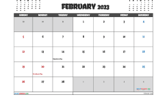 February 2023 Calendar with Holidays Free