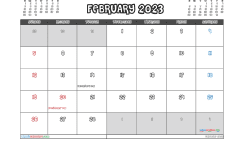 Free February 2023 Calendar with Holidays