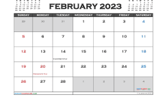 Free Calendar February 2023 Printable