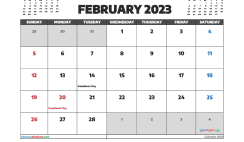 Free February 2023 Calendar with Holidays