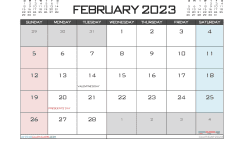 Printable February 2023 Calendar with Holidays