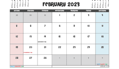 Free February 2023 Calendar with Holidays