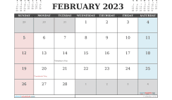 Printable February 2023 Calendar with Holidays