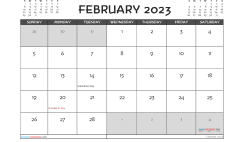 February 2023 Calendar with Holidays Printable