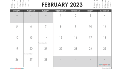 February 2023 Calendar with Holidays Printable