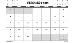 Free February 2023 Calendar with Holidays