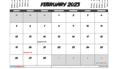 Printable February 2023 Calendar with Holidays