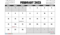 Free February 2023 Calendar with Holidays