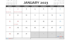 Printable January 2023 Calendar with Holidays