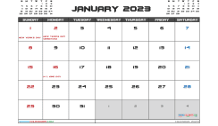 January 2023 Calendar with Holidays Free