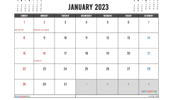 Free Printable January 2023 Calendar