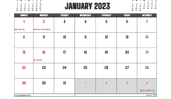 Free January 2023 Calendar Template