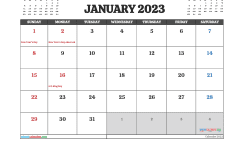 January 2023 Calendar Free Printable