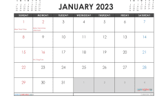 Printable January 2023 Calendar with Holidays