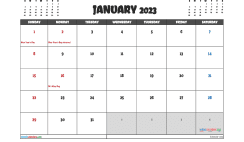 January 2023 Calendar with Holidays Free