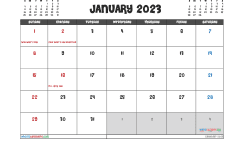 January 2023 Calendar with Holidays Printable