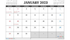 January 2023 Printable Calendar Free