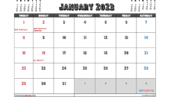 January 2023 Calendar with Holidays Free