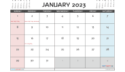 January 2023 Calendar with Holidays Free