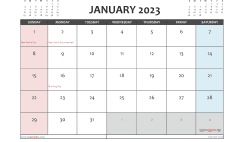 Free 2023 Calendar January Printable