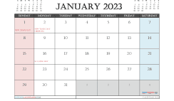 Printable January 2023 Calendar with Holidays