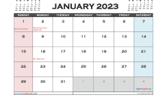 January 2023 Printable Calendar Free