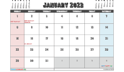 January 2023 Calendar with Holidays Printable